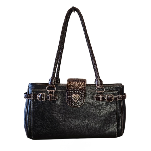 Brighton Laverne Retired Black Brown Pebbled Leather Shoulder Bag - Picture 1 of 16